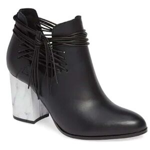Kelsi Dagger Wellington Black Leather Booties With Marble-look Heels